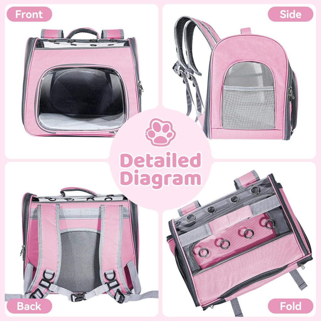 Airline Approved Cat Soft-Sided Carrier Backpack Up to 12 lbs Pink S17605