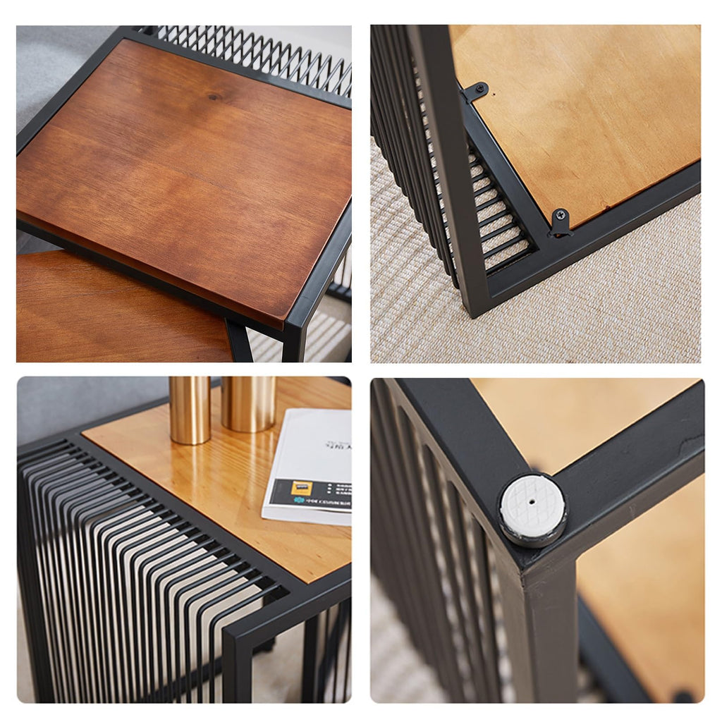Set of 2 Square Nesting Coffee Table with Metal Frame F32231