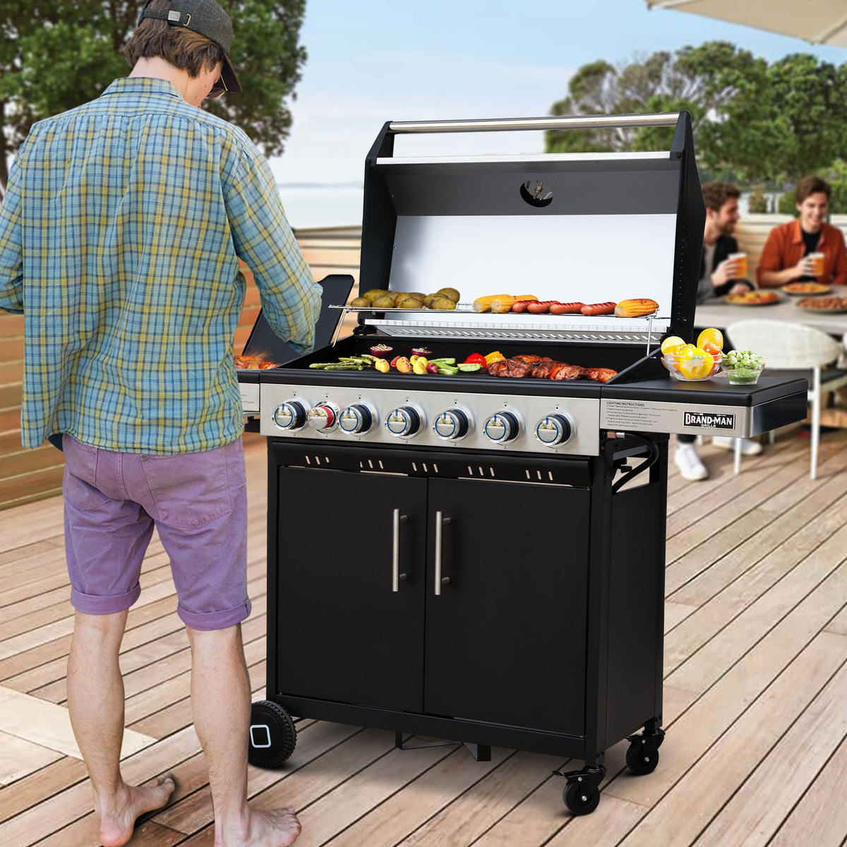 6-Burner Propane Gas Grill with Infrared Sear Side Burner B331071