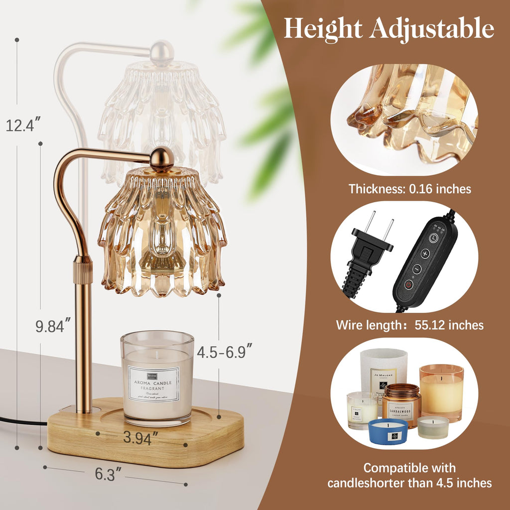Candle Warmer Lamp with Timer Dimmer Adjustable Height Glass X64589