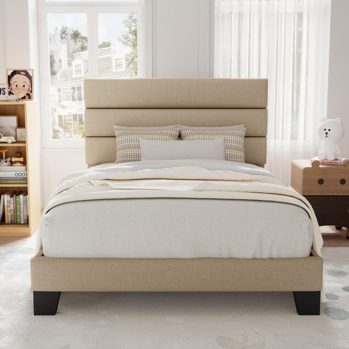 Twin Size Fabric Upholstered Platform Bed Frame P64639