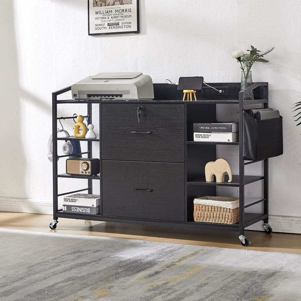 45" Black 2 Drawer File Cabinet with Lock and Power Outlet Z7654