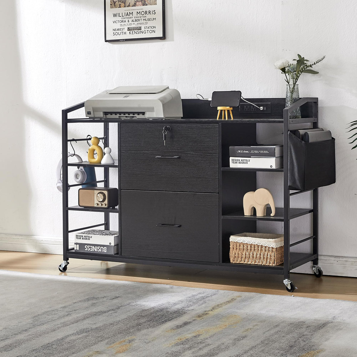 45" Black 2 Drawer File Cabinet with Lock and Power Outlet Z7654