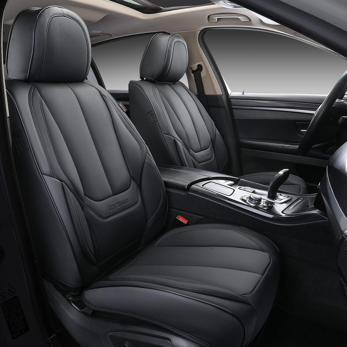 Black Full Set Waterproof Nappa Leather Car Seat Covers J76700