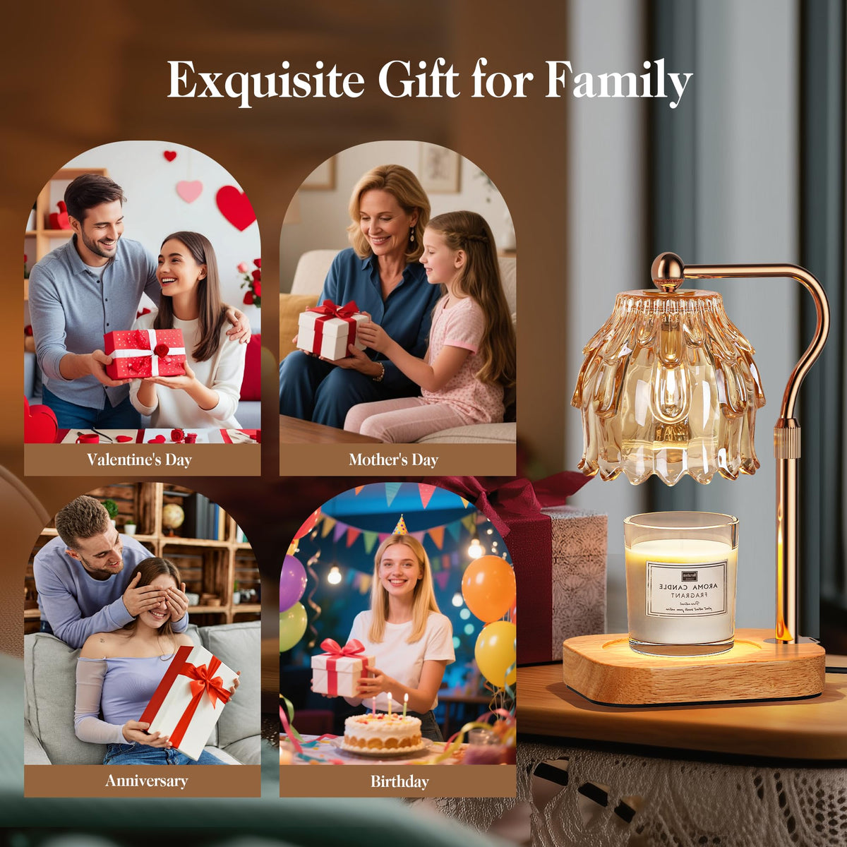 Candle Warmer Lamp with Timer Dimmer Adjustable Height Glass X64589