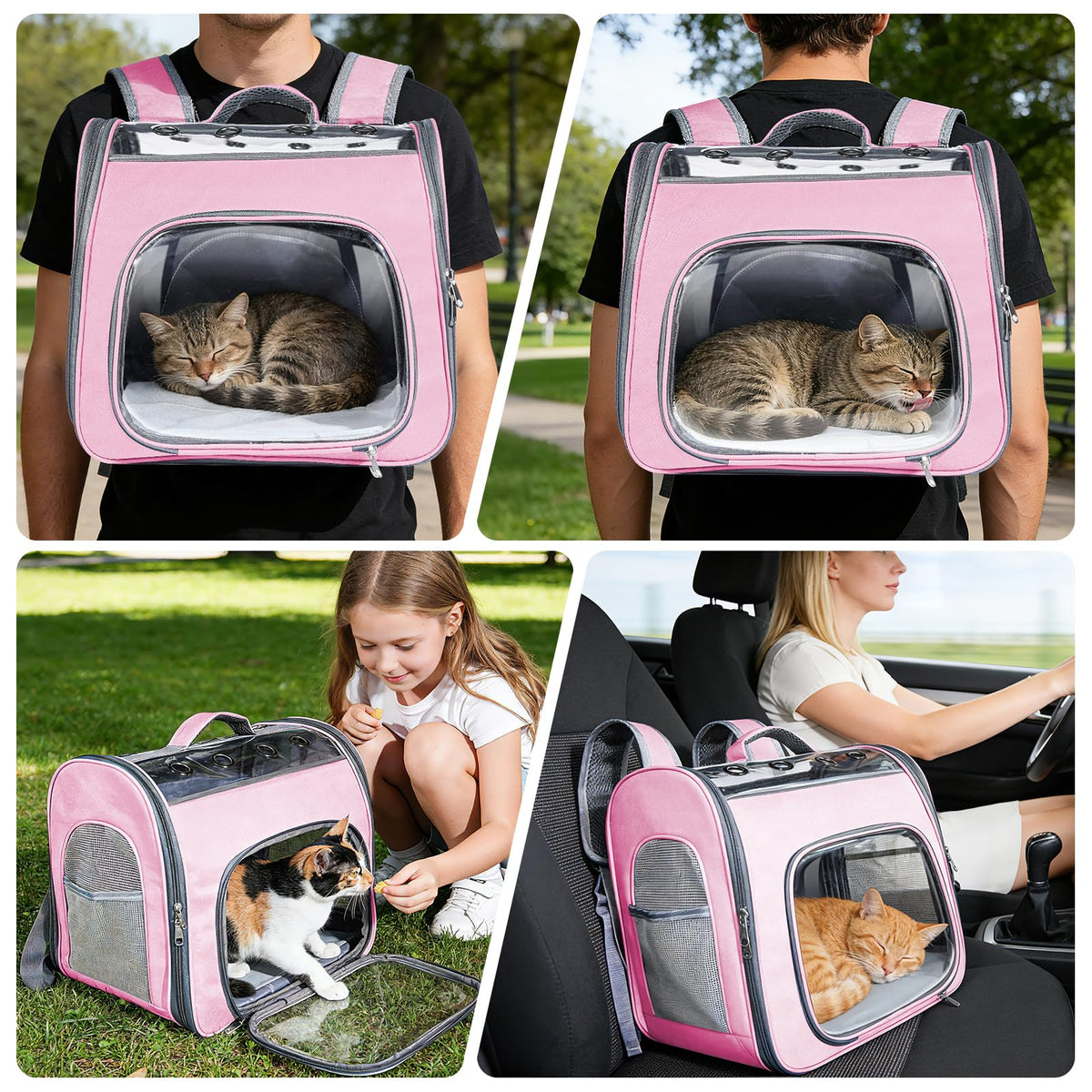 Airline Approved Cat Soft-Sided Carrier Backpack Up to 12 lbs Pink S17605