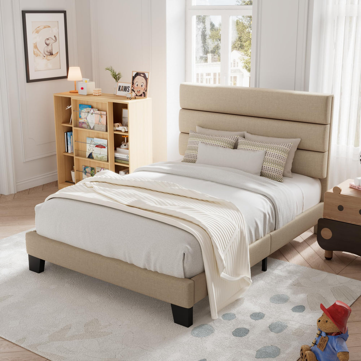 Twin Size Fabric Upholstered Platform Bed Frame P64639