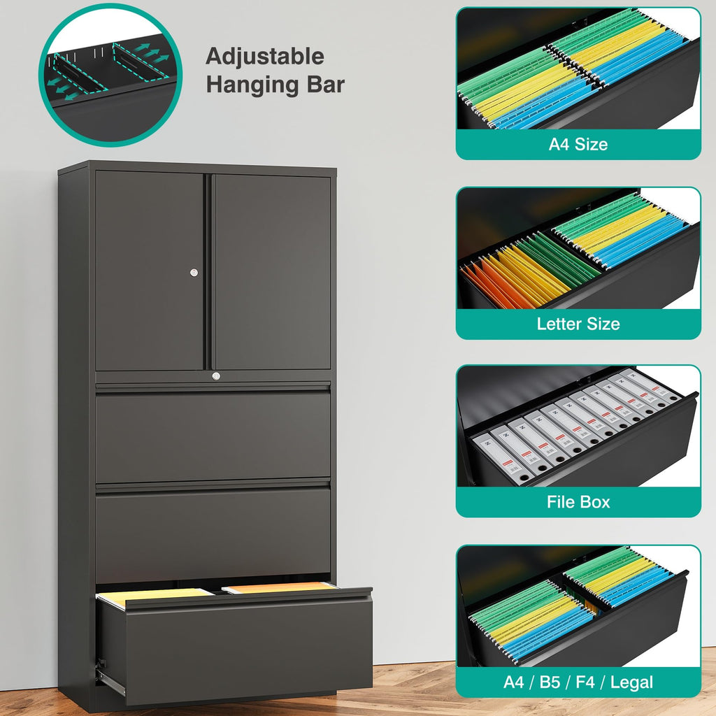 Black 3 Drawer Metal File Cabinet with Lock and Shelf G93361