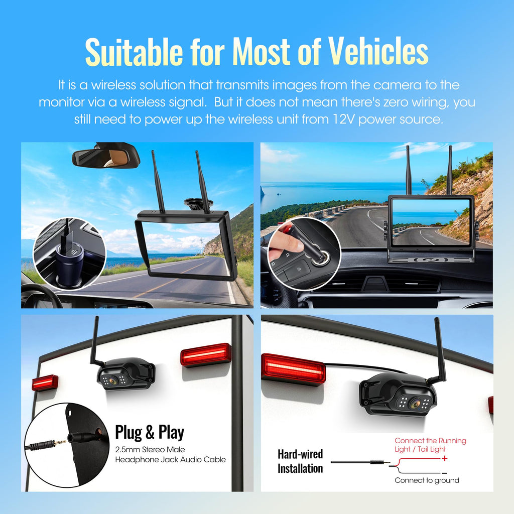 7" Wireless Backup Camera System with DVR Split Screen Monitor D7654