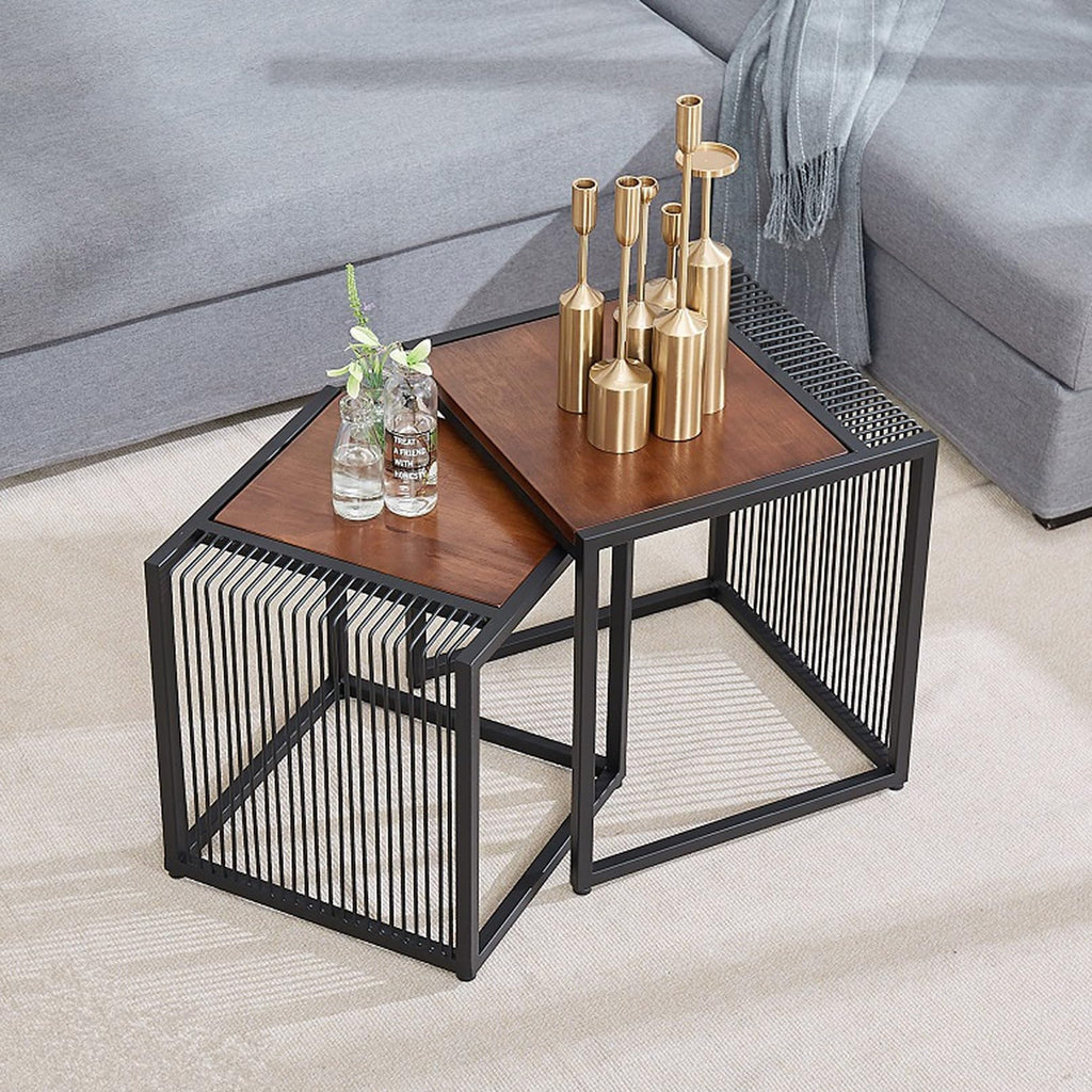 Set of 2 Square Nesting Coffee Table with Metal Frame F32231
