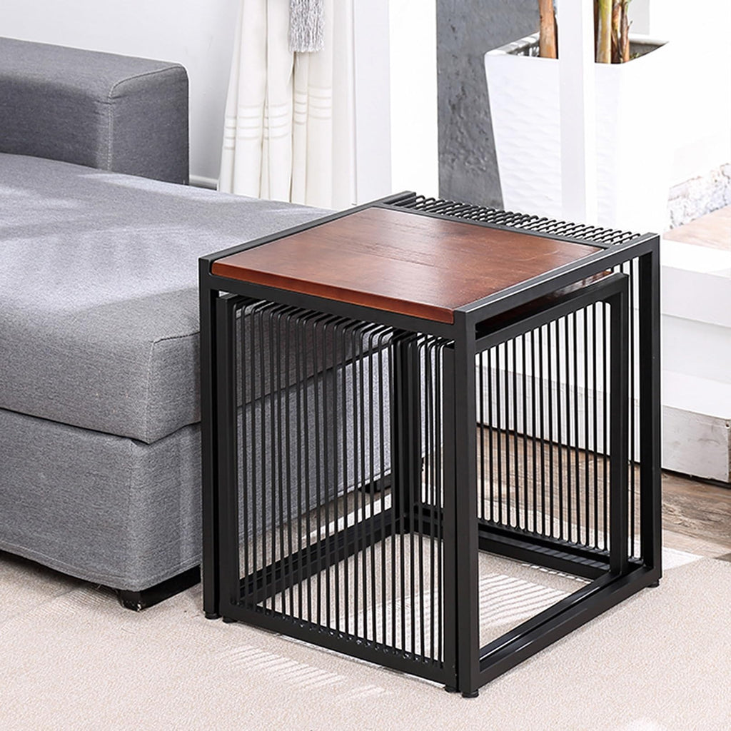 Set of 2 Square Nesting Coffee Table with Metal Frame F32231