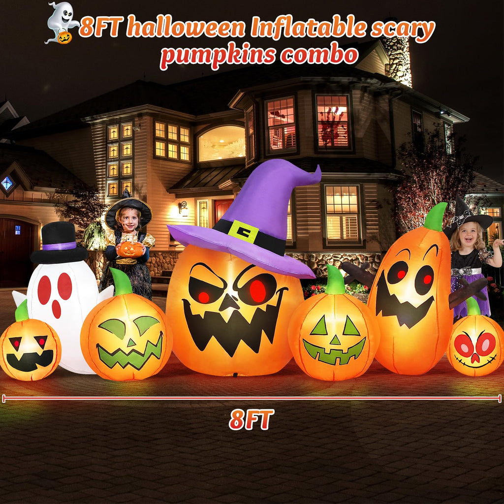 8FT Halloween Inflatables Pumpkin Witch Hat & Ghost Combo F8067