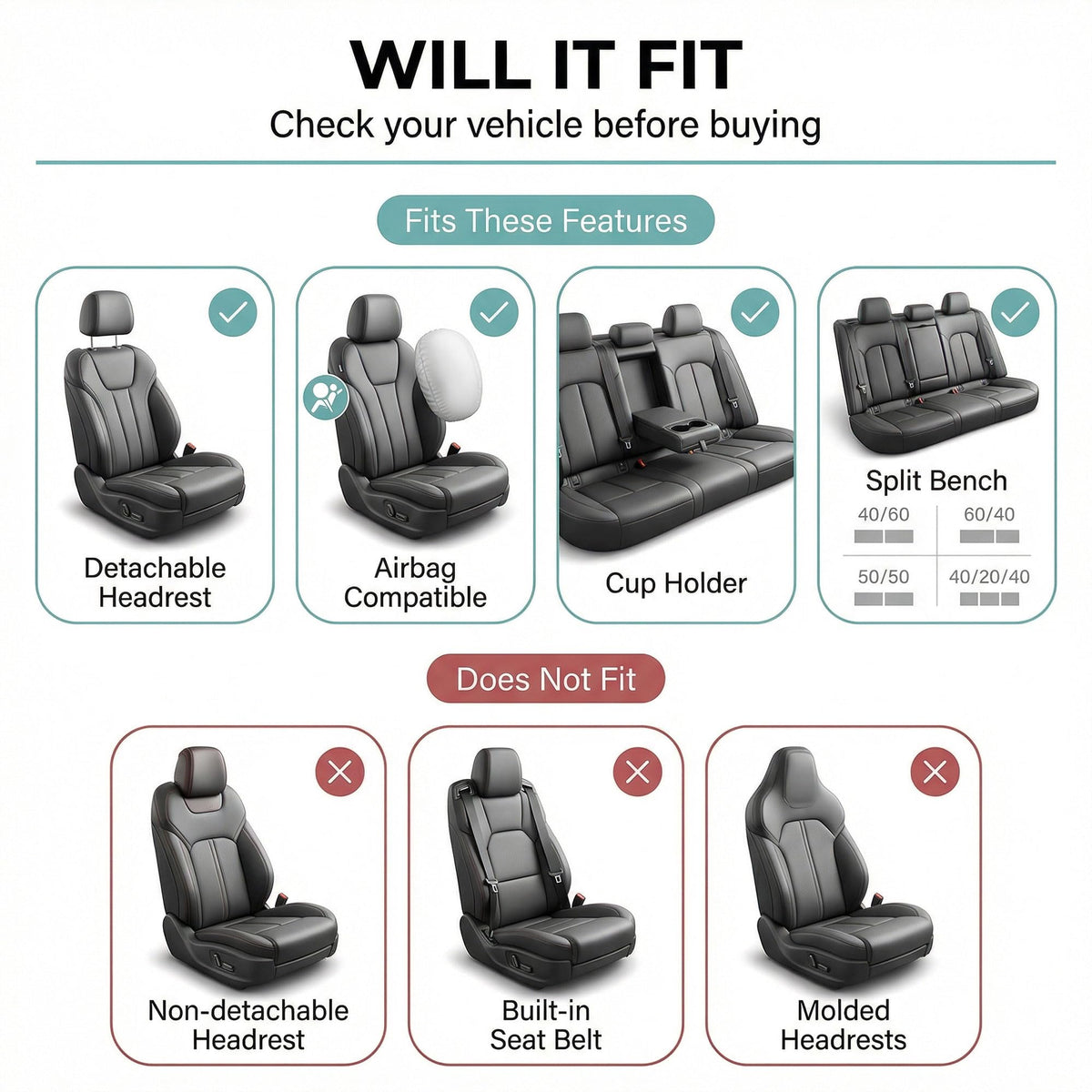 Gray Black Universal Fit Automotive Seat Covers Combo Set with Steering Wheel Cover and Seat Belt Pad O7424