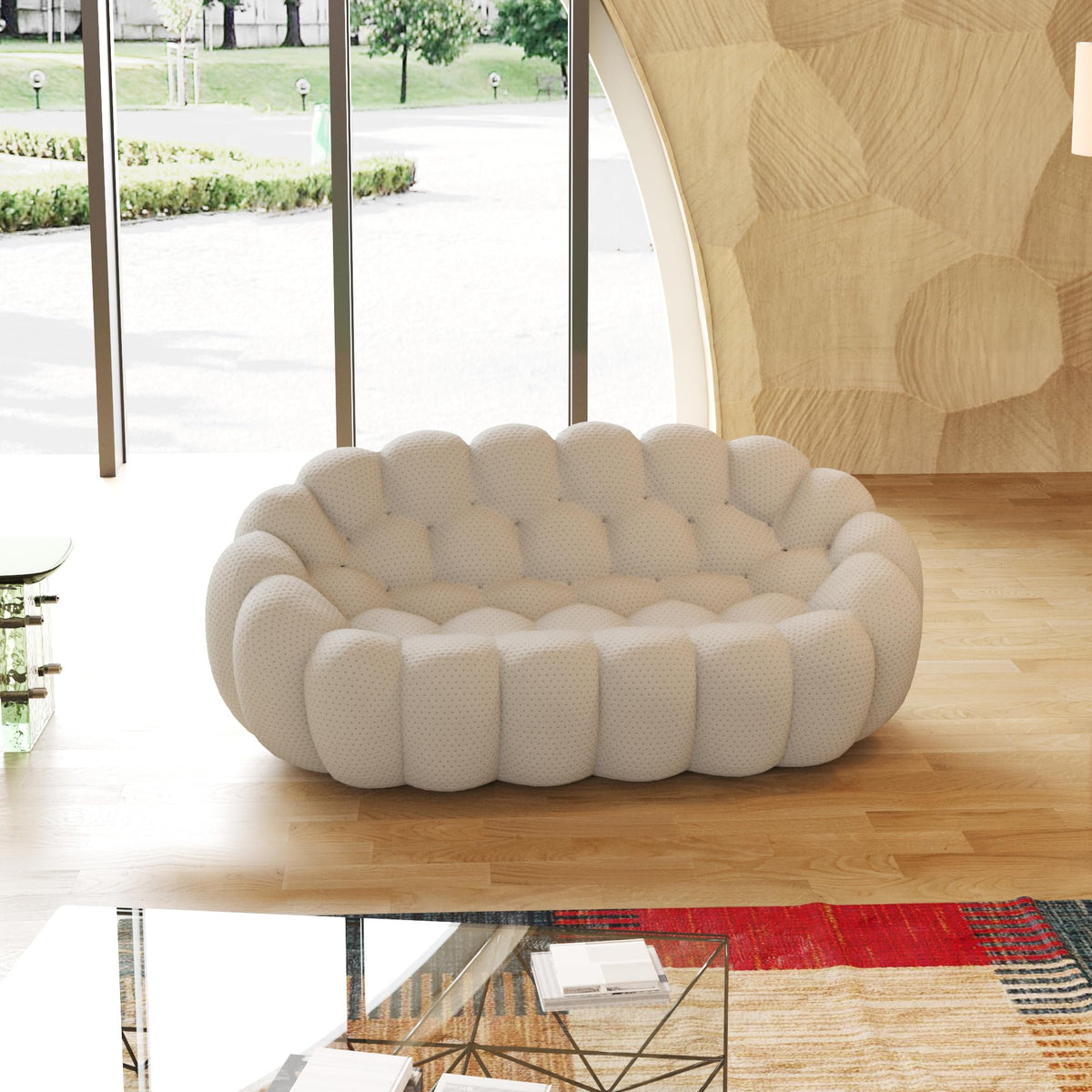 Light Grey Curved Upholstered Sofa R2082