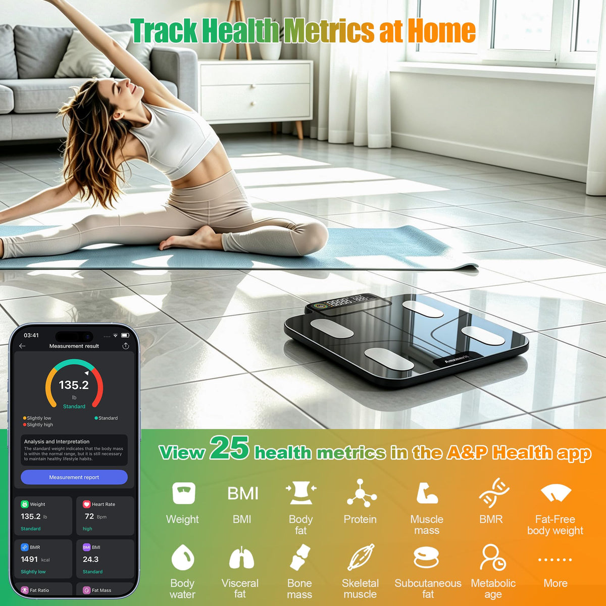 Solar Powered Smart Scale for Body Weight J7346