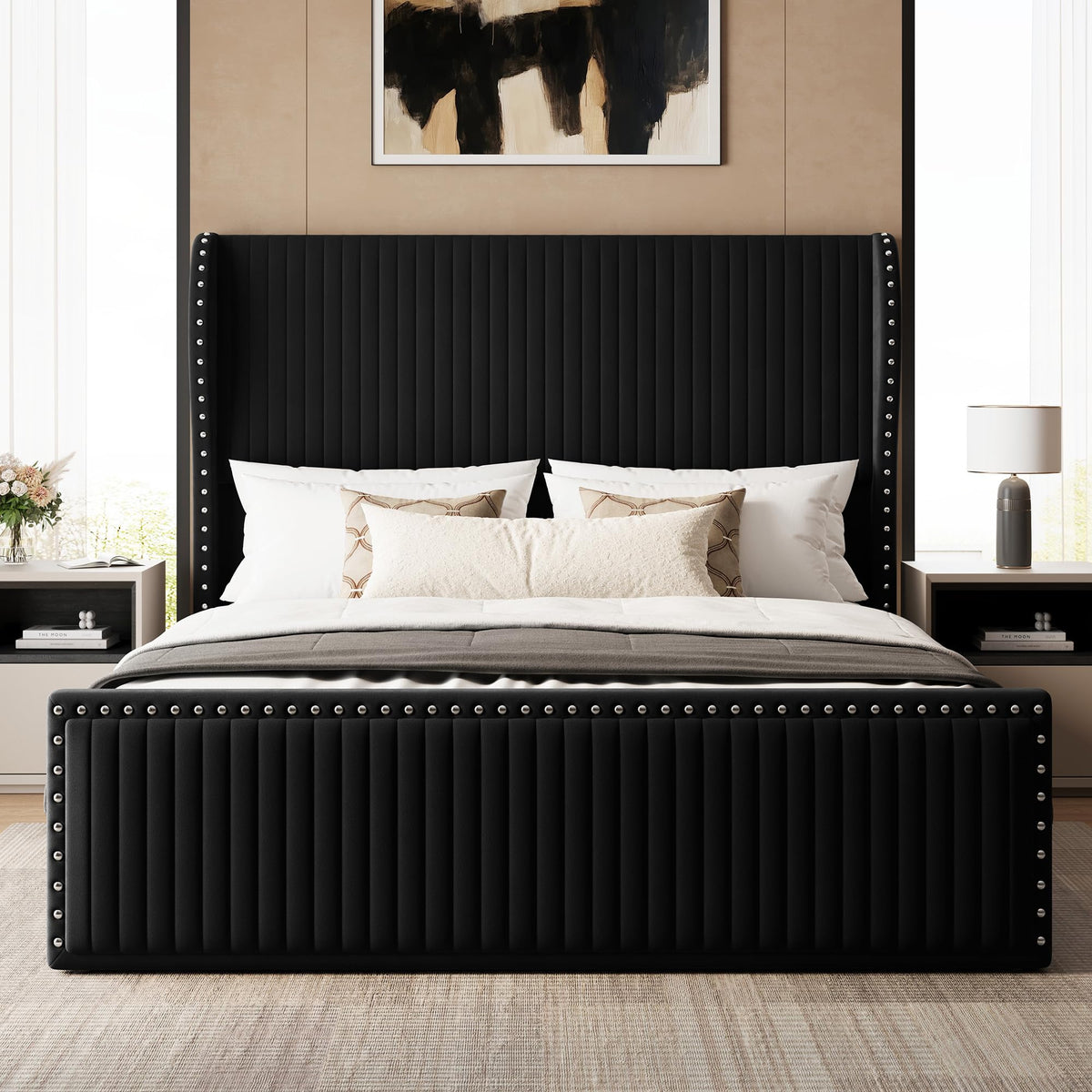 Queen Size Bed Frame with 55" Headboard Black I643