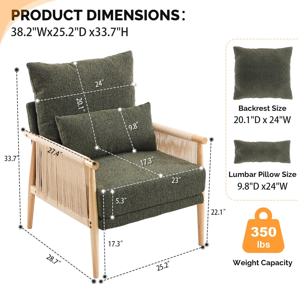 Dark Green Set of 2 Accent Armchairs with Waist Pillow A63936