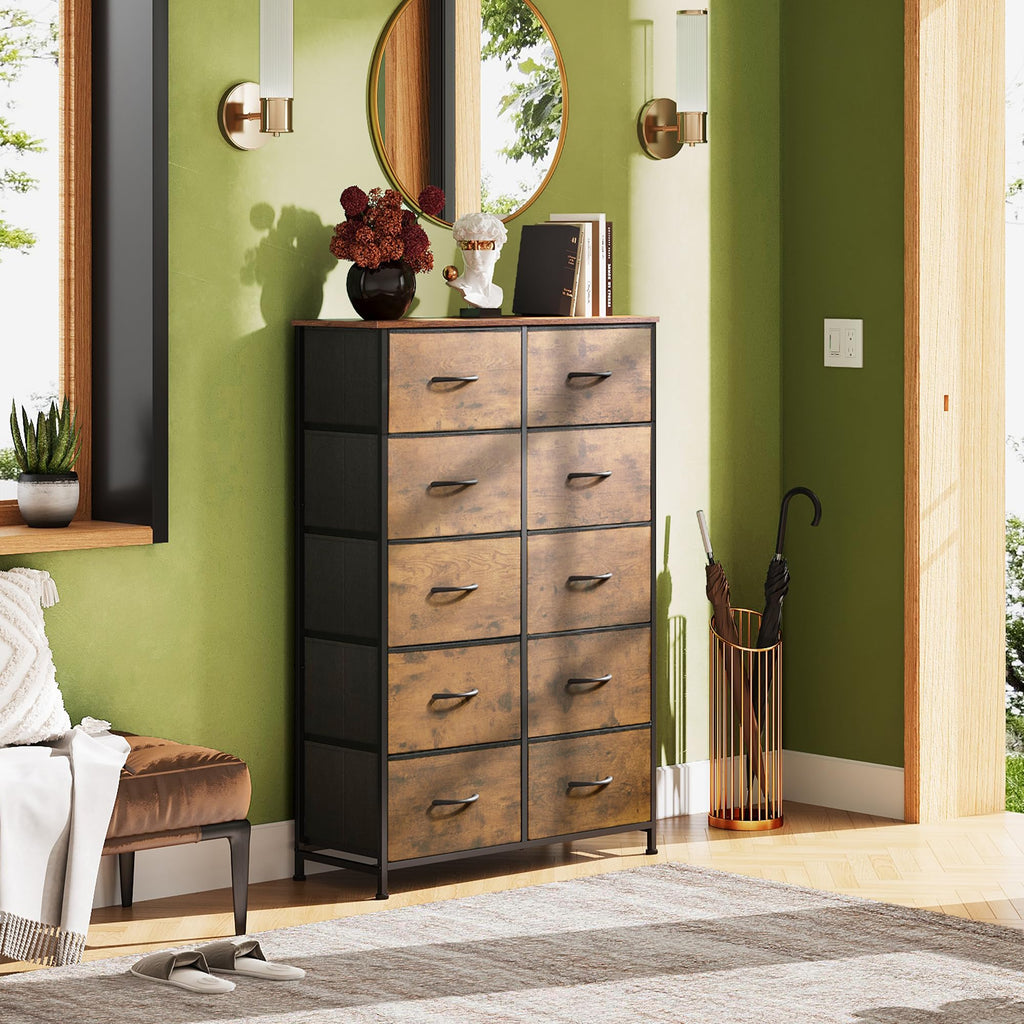 Rustic Brown Wood Grain Print Tall Dresser P292