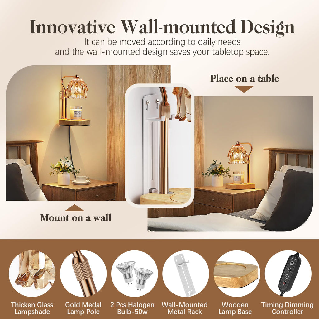 Candle Warmer Lamp with Timer Dimmer Adjustable Height Glass X64589
