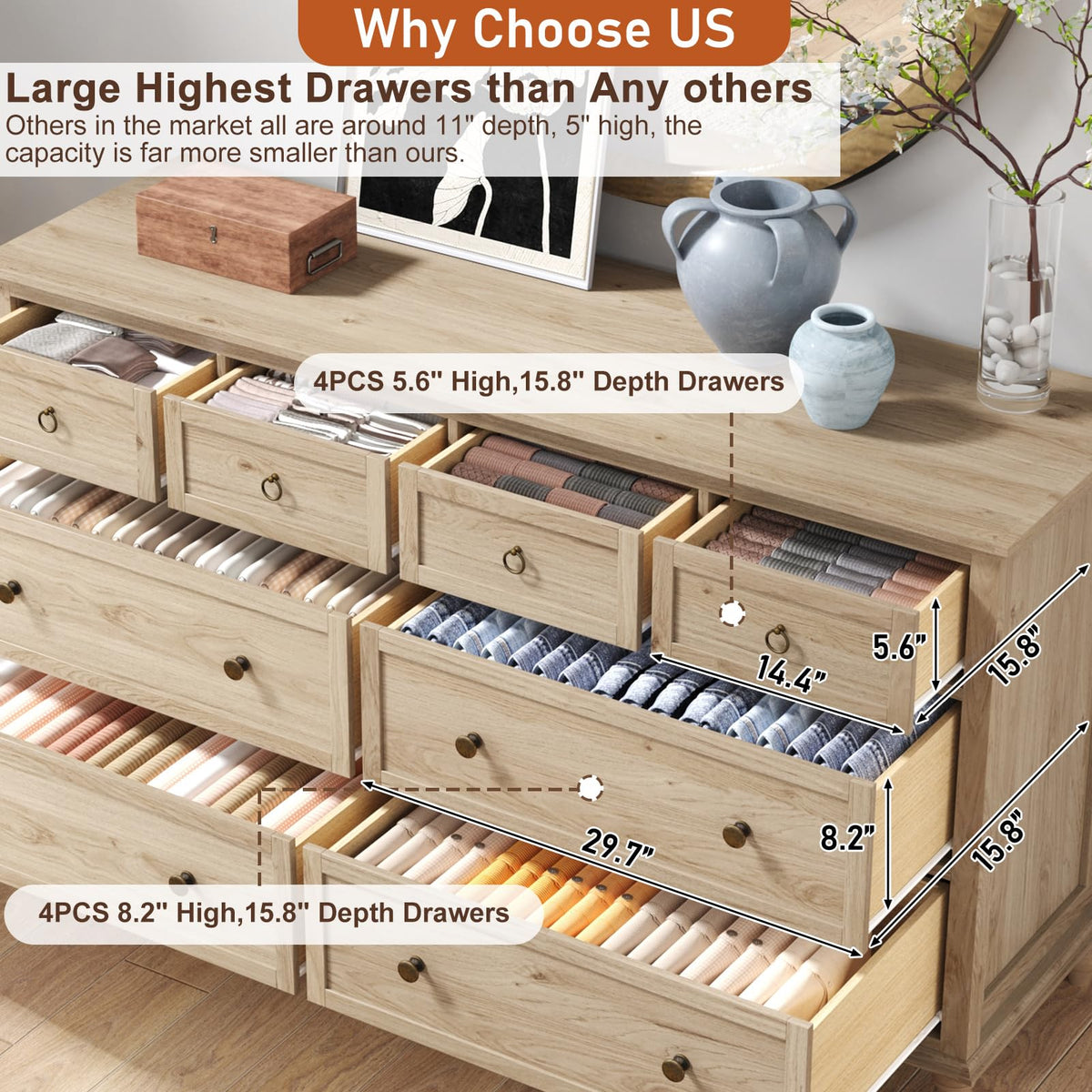 Rustic Wood 8 Drawer Dresser E978