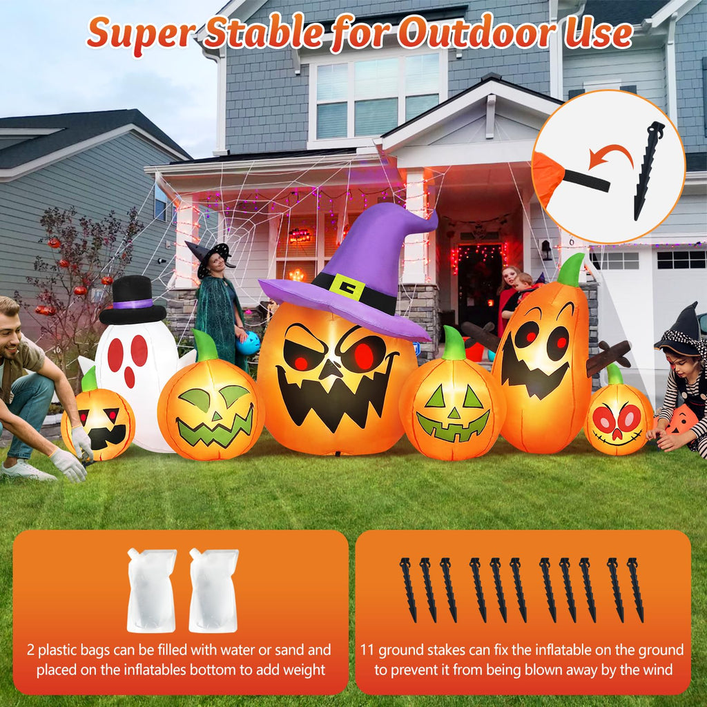 8FT Halloween Inflatables Pumpkin Witch Hat & Ghost Combo F8067