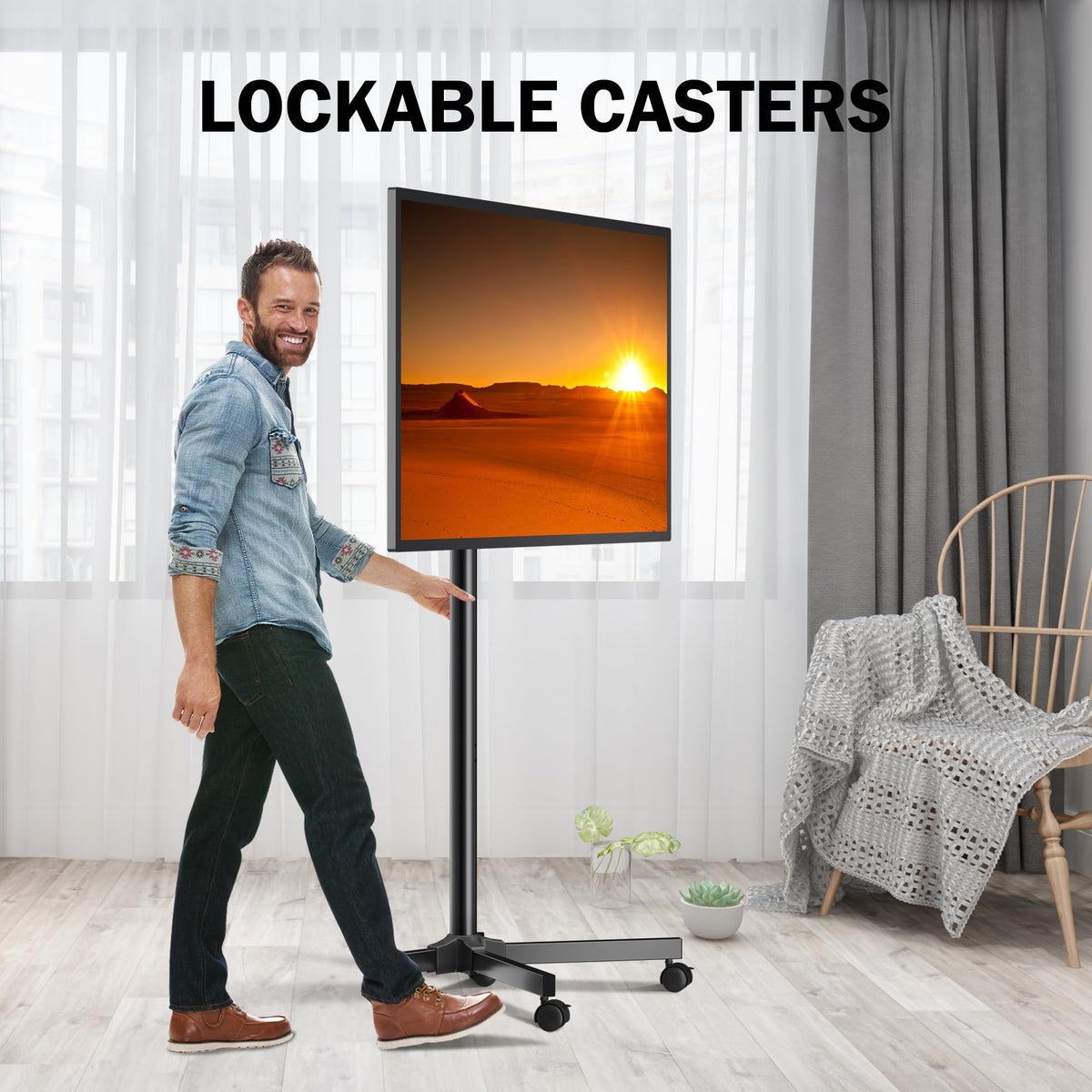 Rotating Rolling TV Stand on Wheels for 13-50" Flat/Curved TVs V19560