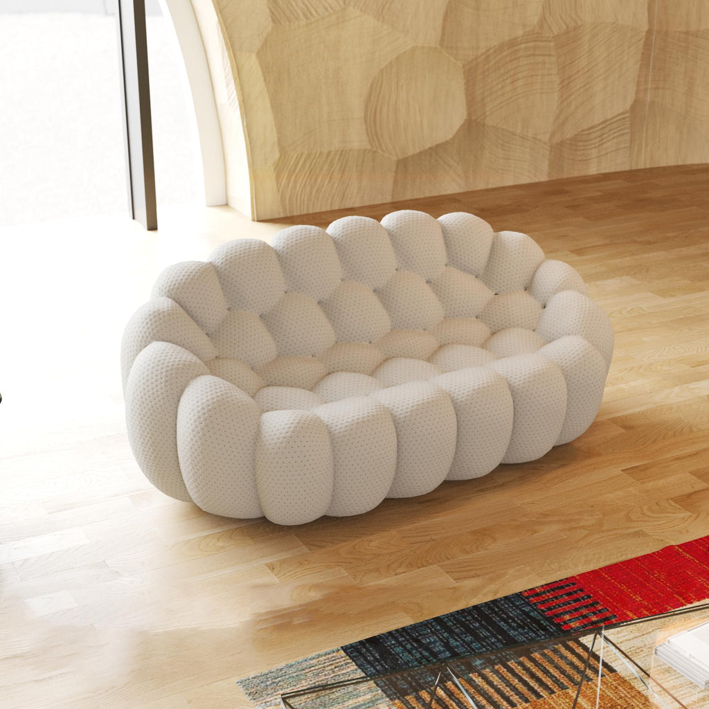 Light Grey Curved Upholstered Sofa R2082