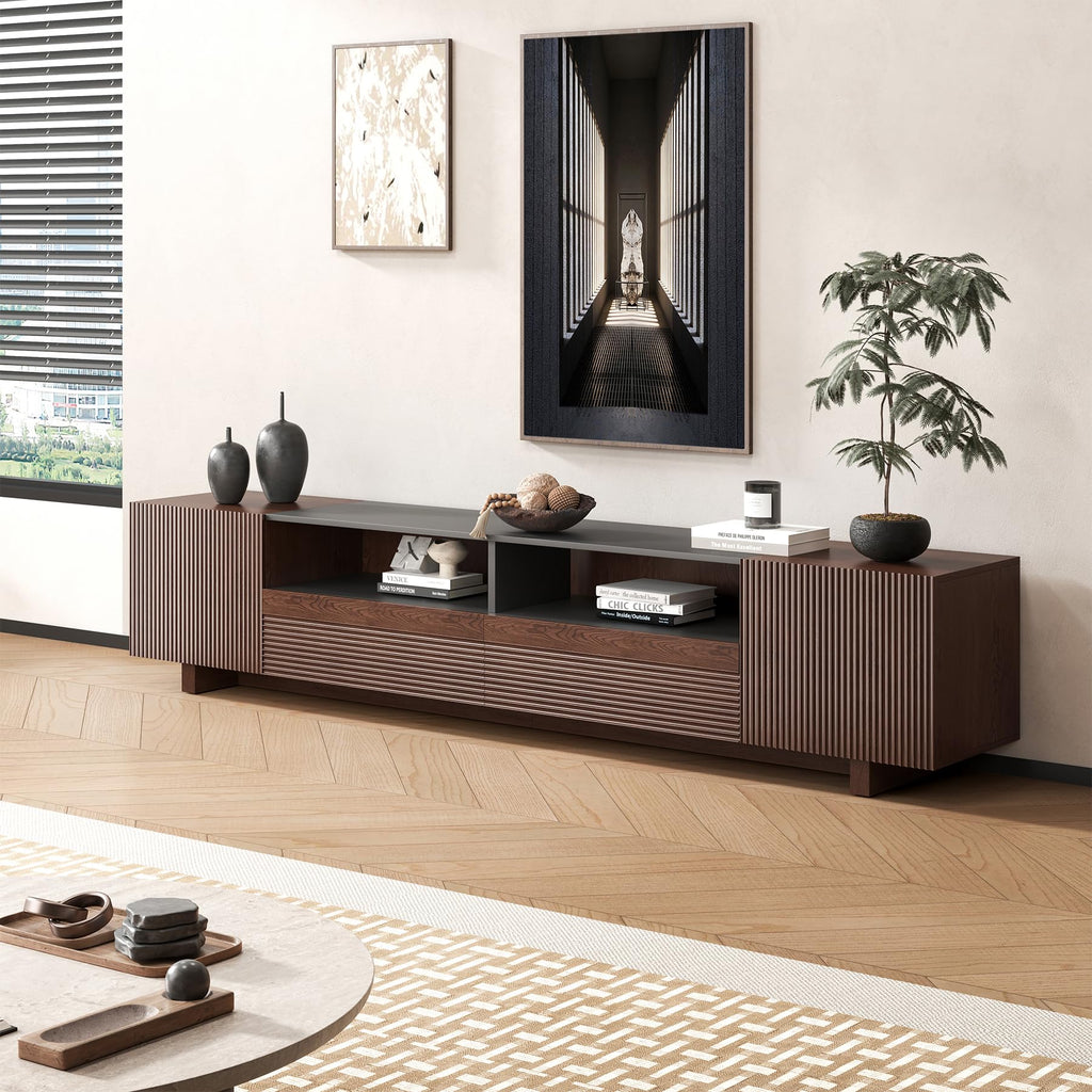 78.8 Inch Dark Brown Walnut TV Stand with Storage D652642