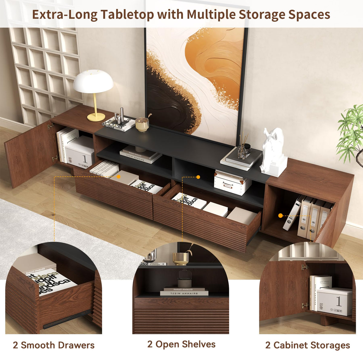 78.8 Inch Dark Brown Walnut TV Stand with Storage D652642