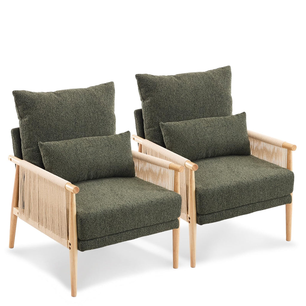 Dark Green Set of 2 Accent Armchairs with Waist Pillow A63936