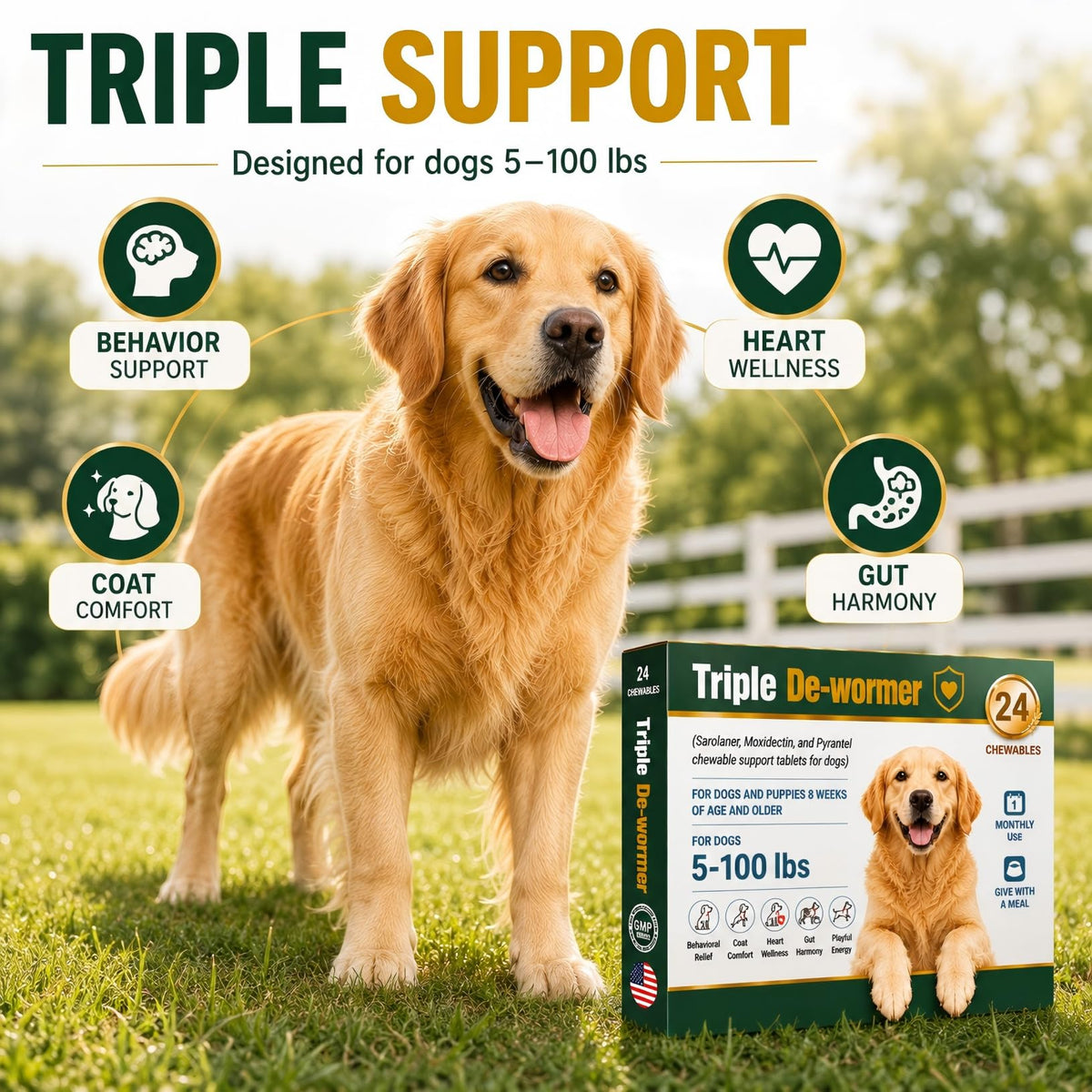 Broad Spectrum Dog Dewormer Tablets with Pyrantel Pamoate, 24 Tablets Y244784