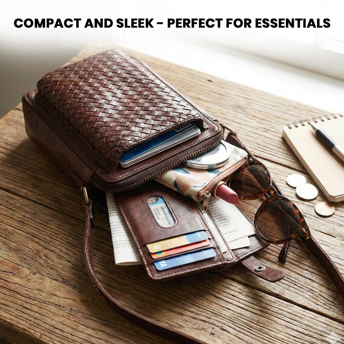 Genuine Leather Small Crossbody Bag with Adjustable Detachable Strap N2370