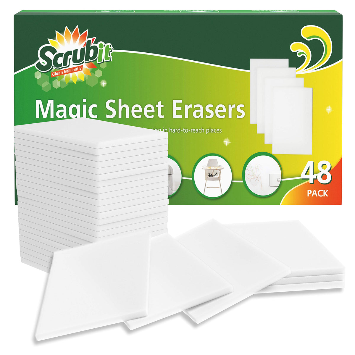 48 Pack Melamine Sponge Eraser Sheets S95835
