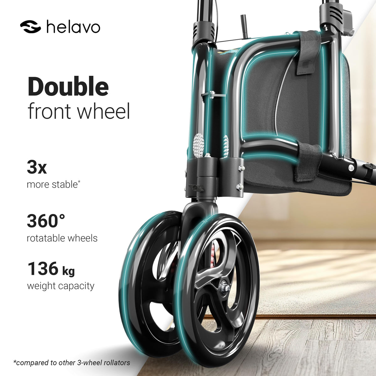 3 Wheel Walker with Double Front Wheels S1066