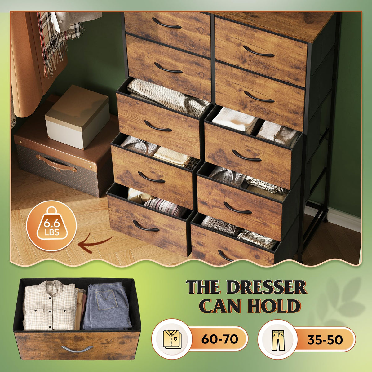 Rustic Brown Wood Grain Print Tall Dresser P292