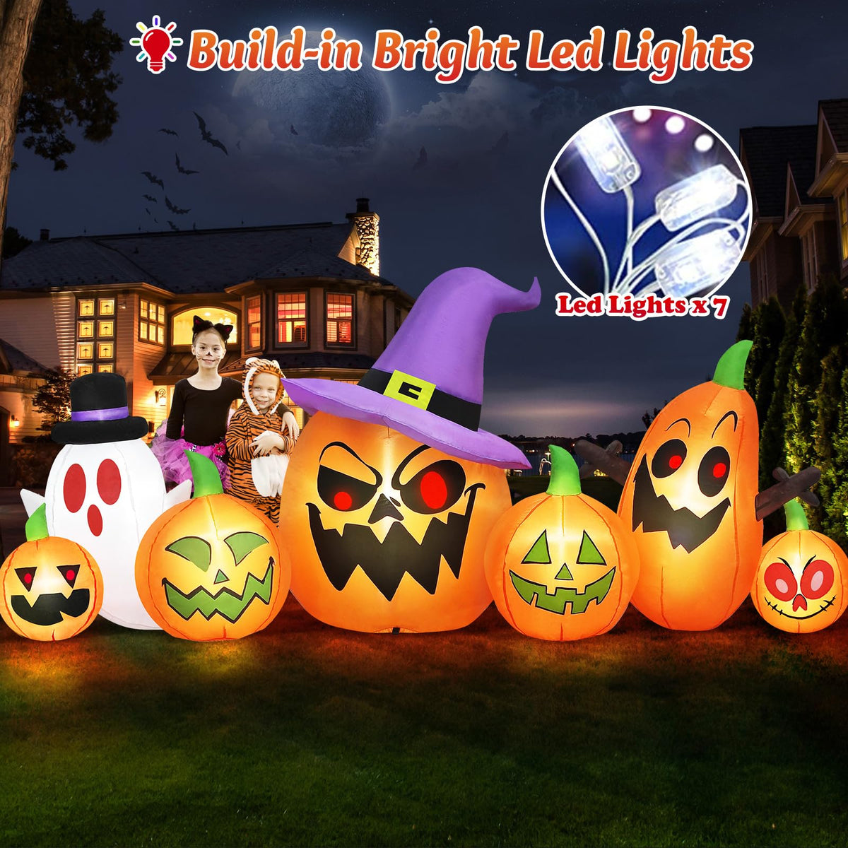 8FT Halloween Inflatables Pumpkin Witch Hat & Ghost Combo F8067