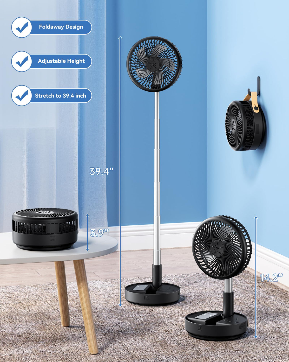Portable Oscillating Travel Fan with Remote A686