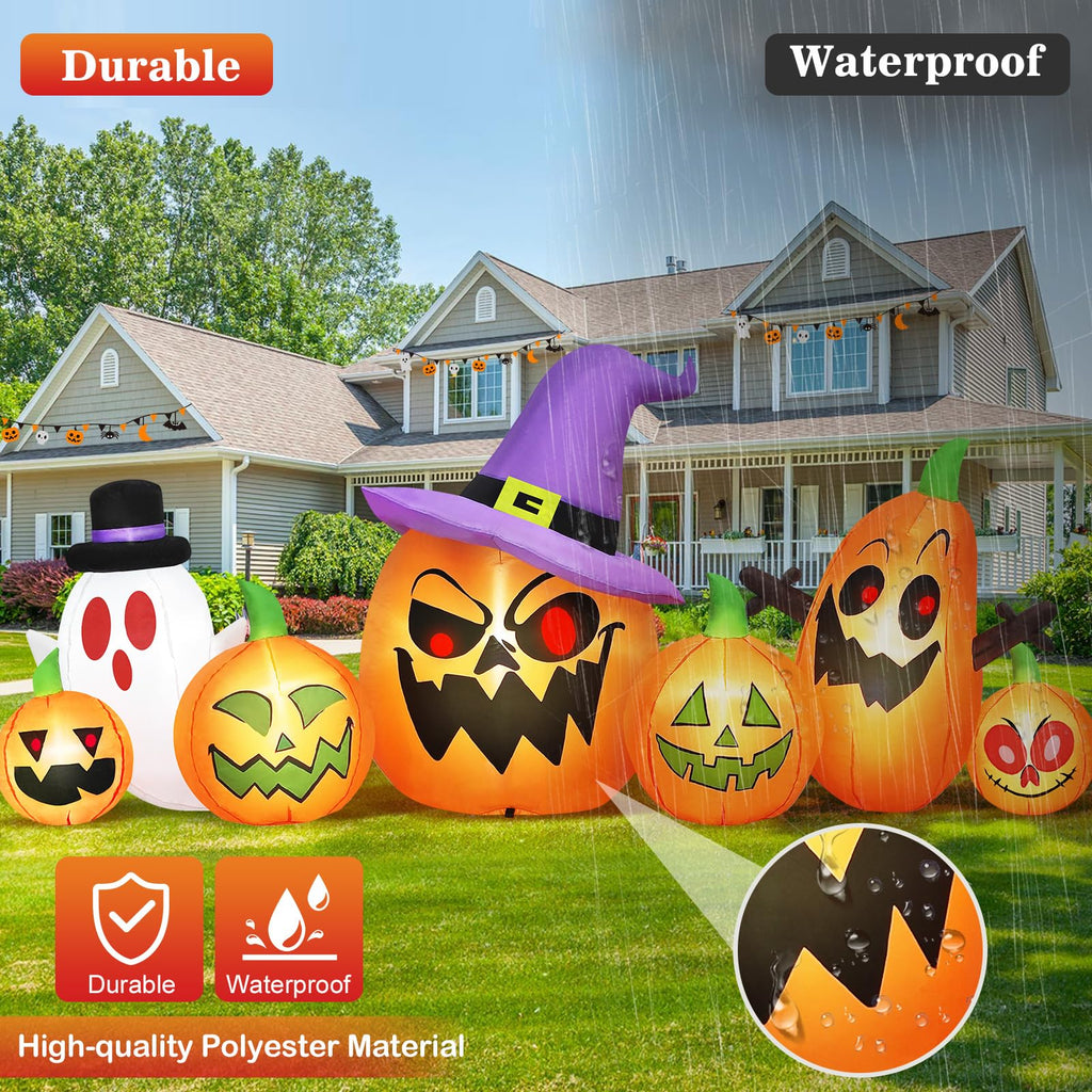 8FT Halloween Inflatables Pumpkin Witch Hat & Ghost Combo F8067