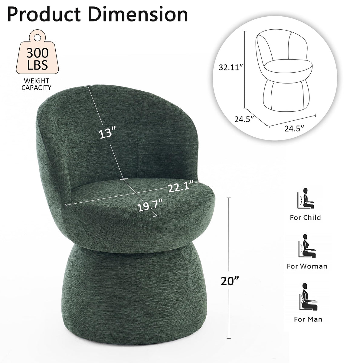 Green Boucle Fabric Swivel Accent Chair Set of 2 R874545