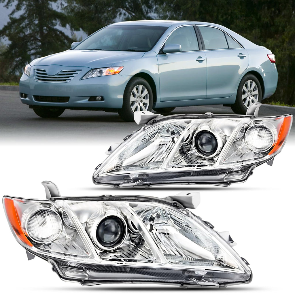 Headlights Assembly for 2007 2008 2009 Toyota Camry Chrome Housing Clear Lens Q148703