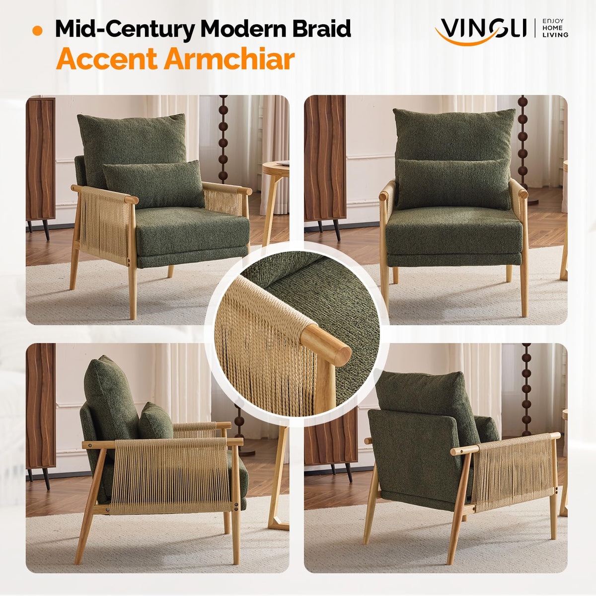 Dark Green Set of 2 Accent Armchairs with Waist Pillow A63936