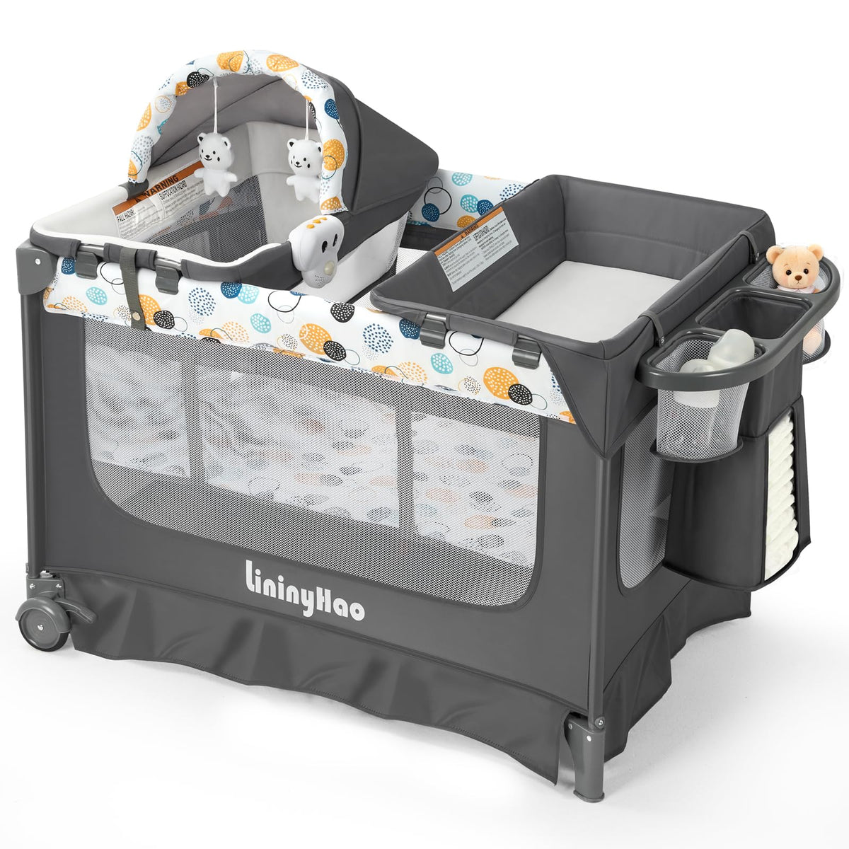 5-in-1 Pack and Play with Bassinet, Changing Table and Mat, Gray Z14990