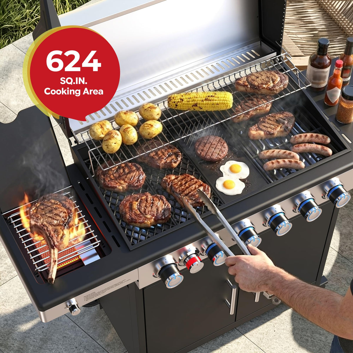 6-Burner Propane Gas Grill with Infrared Sear Side Burner B331071