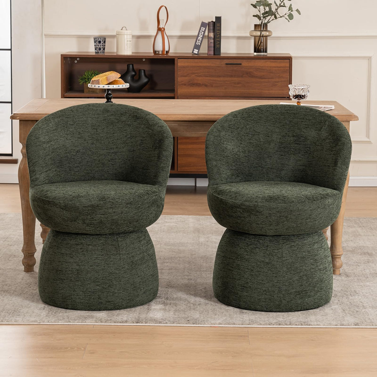 Green Boucle Fabric Swivel Accent Chair Set of 2 R874545