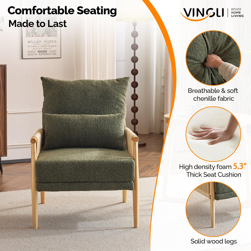 Dark Green Set of 2 Accent Armchairs with Waist Pillow A63936