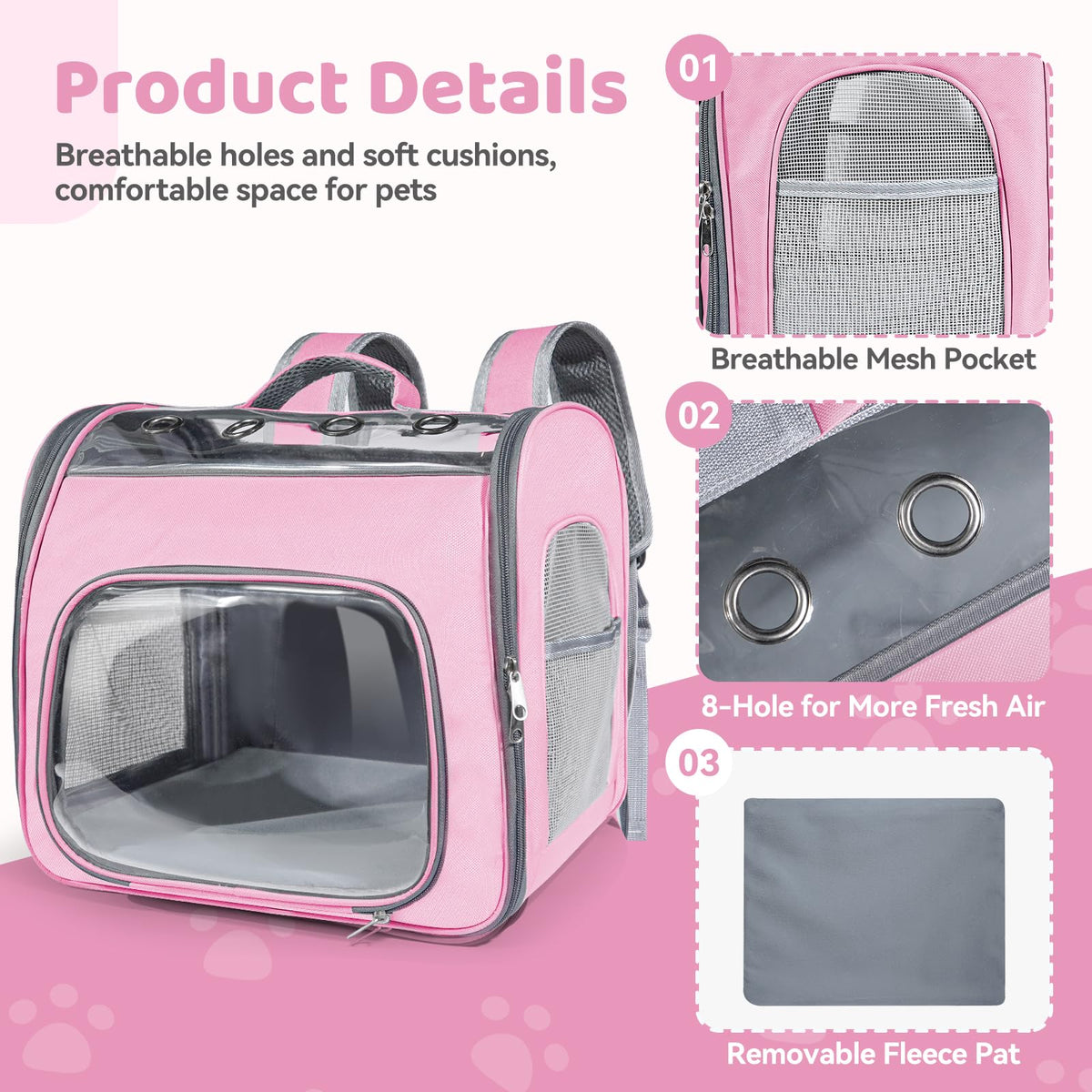 Airline Approved Cat Soft-Sided Carrier Backpack Up to 12 lbs Pink S17605
