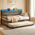 Twin Size Metal Daybed with Trundle and LED Light S6329