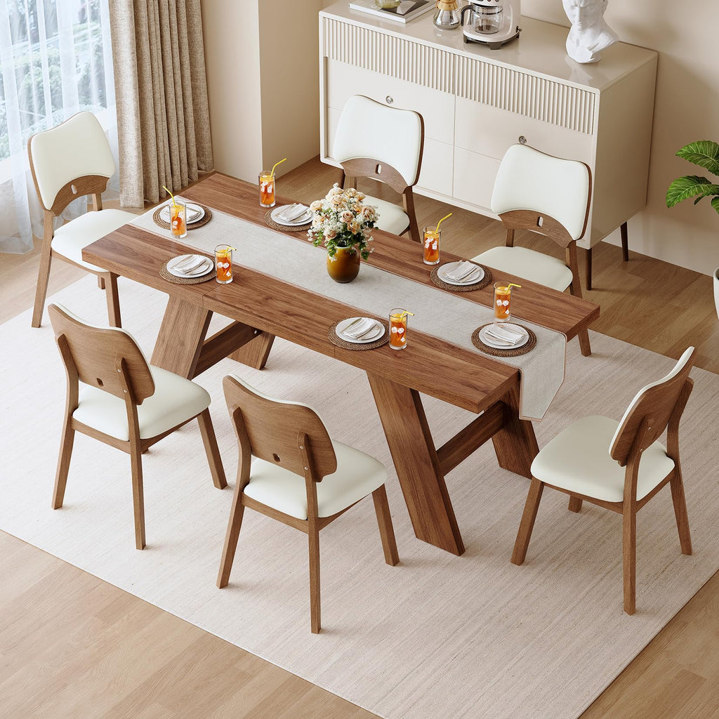 71" 7 Piece Wood Dining Table Set with 6 PU Leather Chairs G833