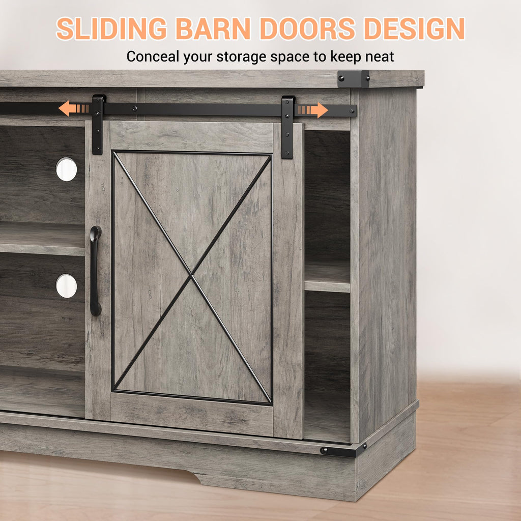 Farmhouse TV Stand with Storage Cabinets & Sliding Barn Door E236236