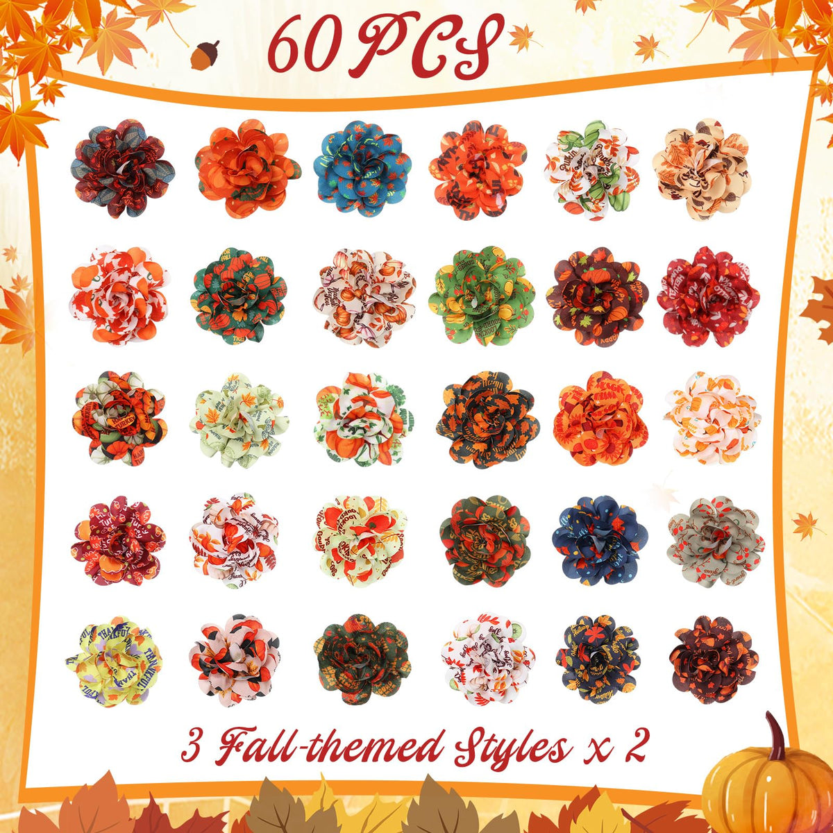 60 Pcs Fall Pet Bow F7329
